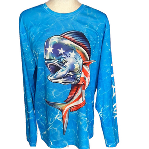 Spicy Tuna Patriotic Blue Long Sleeve Tee Men’s Medium